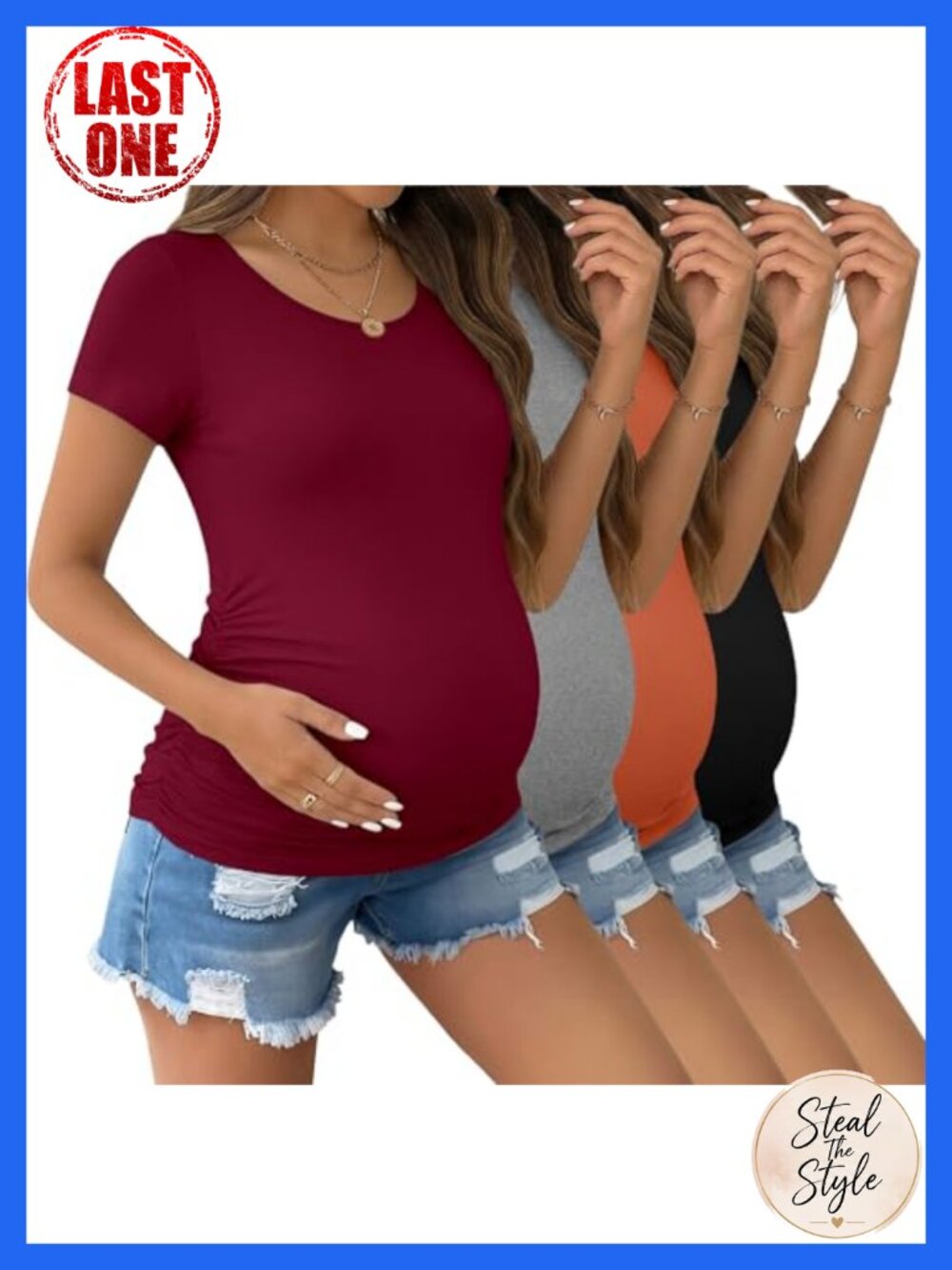 Maternity Short Sleeve Ruched Tee Pregnancy Tops Crew Neck T-Shirt